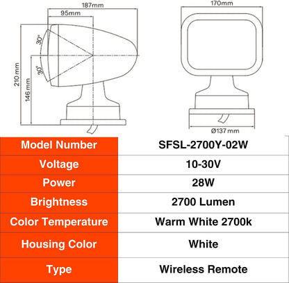 SEAFLO 360° LED Bådprojektør 10-30V SFSL-2700Y-02W