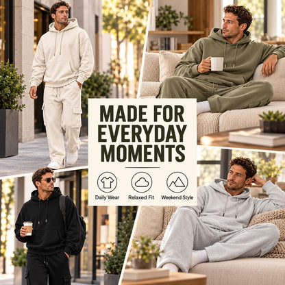 Herre Træningssæt Pullover Hættetrøje Cargo Sweatpants 2-Delt