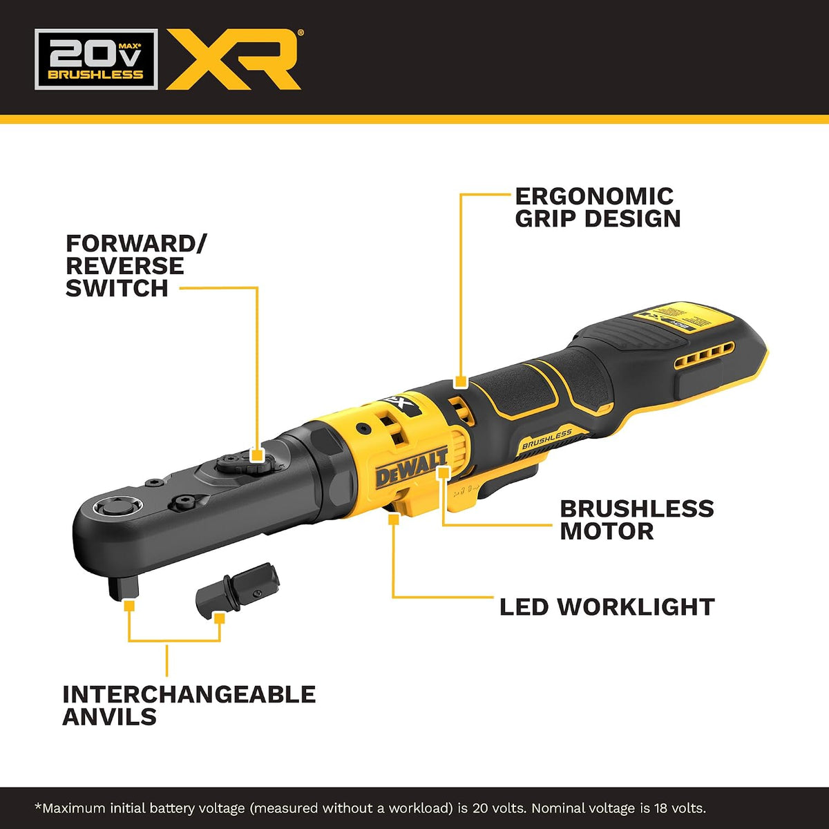 DEWALT XR Skraldenøgle Kulfri 3/8" Og 1/2" 20V MAX DCF510B