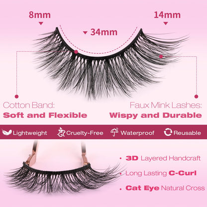 Kiromiro Wispy Faux Mink Kunstige Øjenvipper til Kvinder 14mm 14 Par
