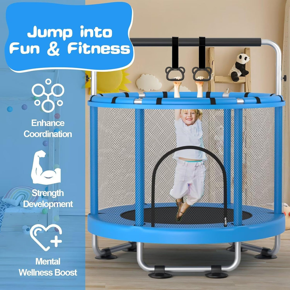 Børnetrampolin 140 cm med Sikkerhedsnet og Gymnastikbar