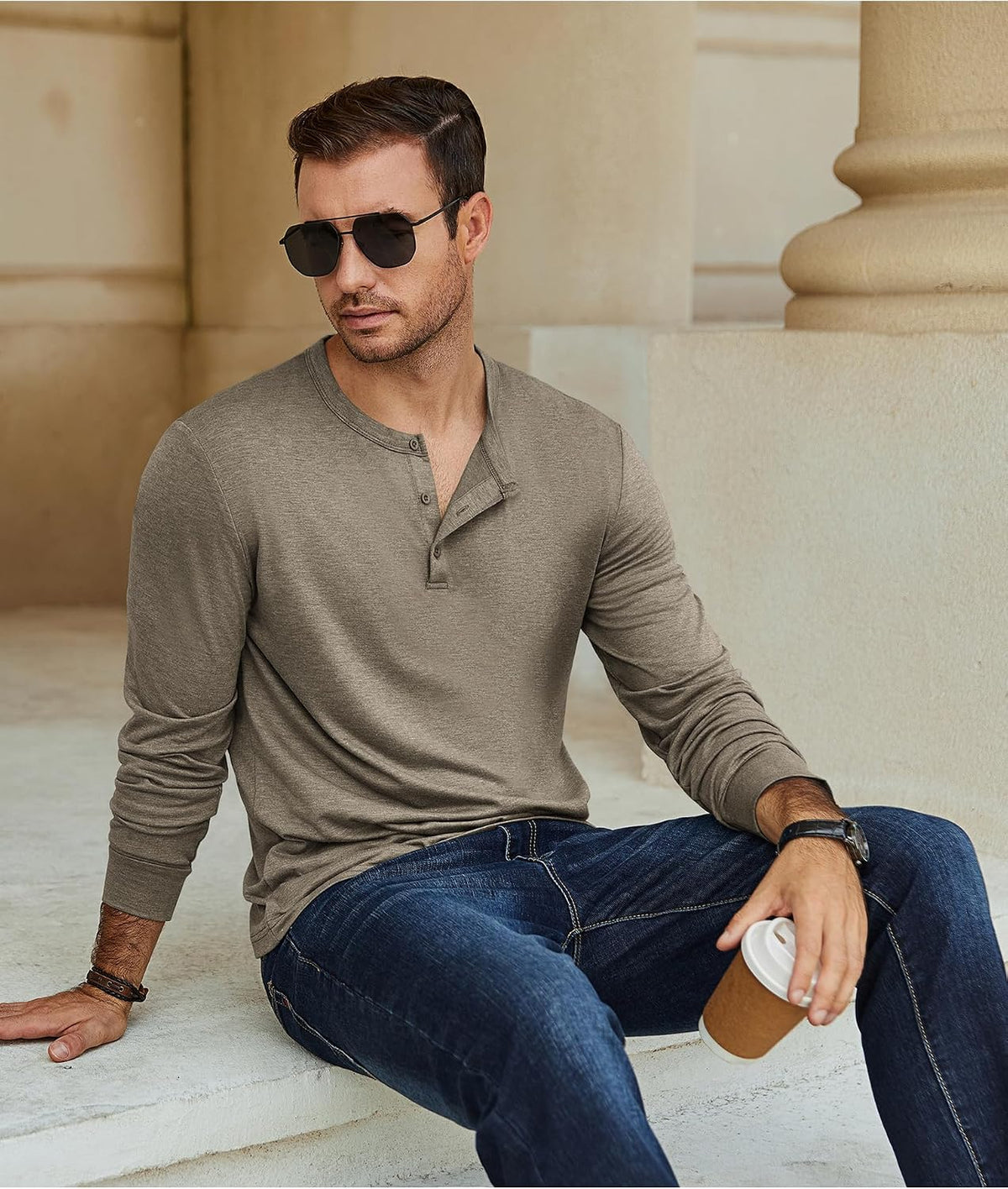 COOFANDY Herre T-shirt Henley Langærmet Ztj009590