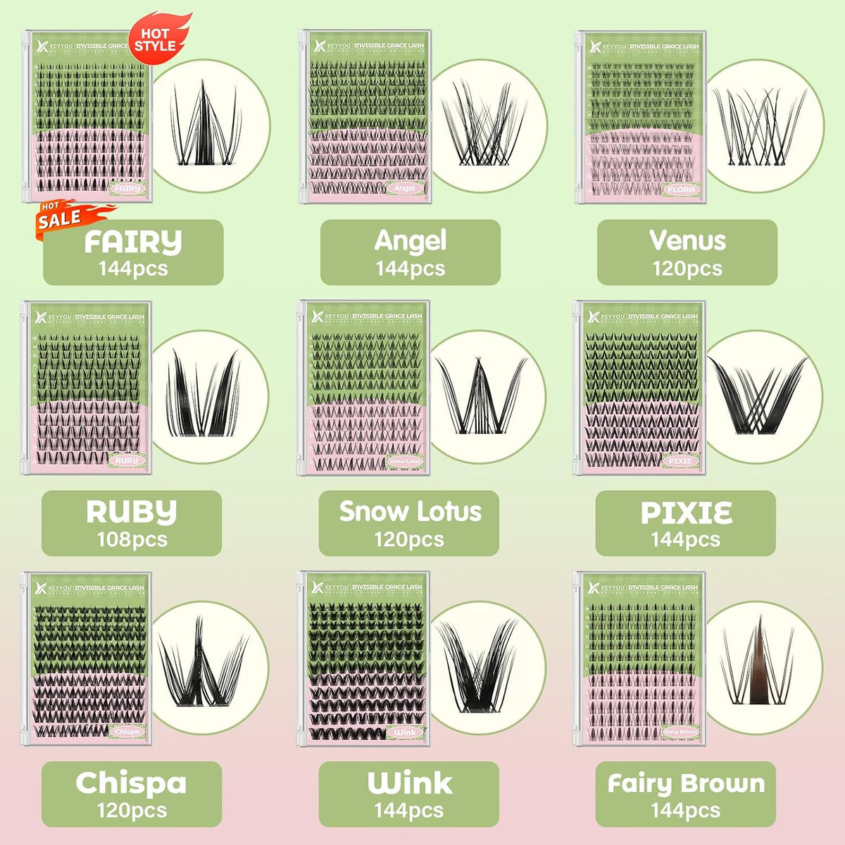 KEYYOU Fairy Lash Clusters Kit Kunstige Øjenvipper til Kvinder