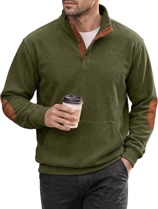 JMIERR Herre Sweatshirt Fløjl Quarter Button Pullover