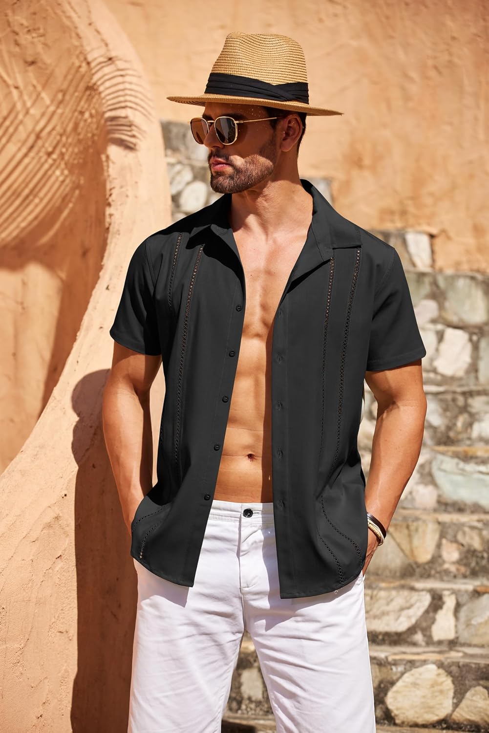 COOFANDY Herre Skjorte Cubansk Guayabera Kortærmet Ztj009248