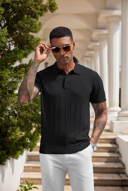 COOFANDY Herre Poloshirt Strik Ribbet Kortærmet Av007569
