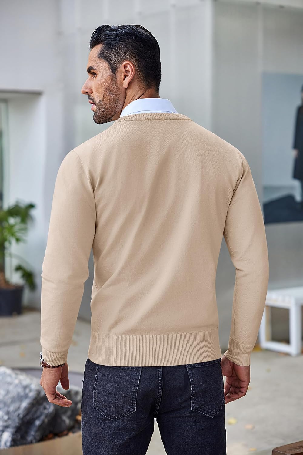 COOFANDY Herre Striktrøje Crew Neck Langærmet Slim Fit