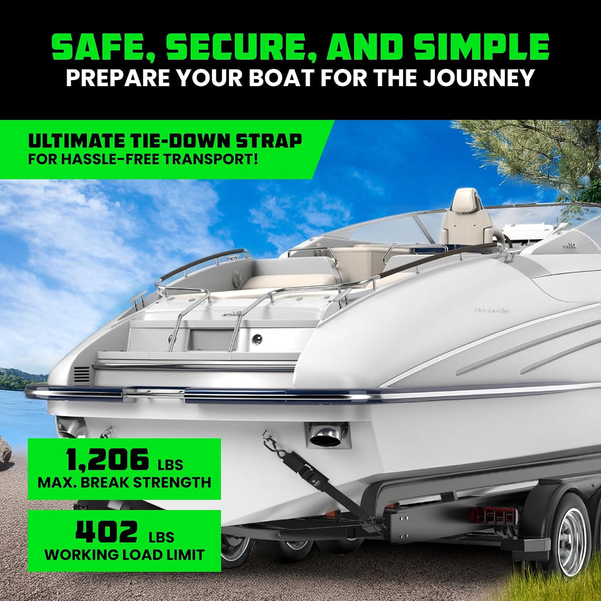 Rhino USA Bådtrailer Spændestropper 2 Stk. TRANSOM-STRAPS