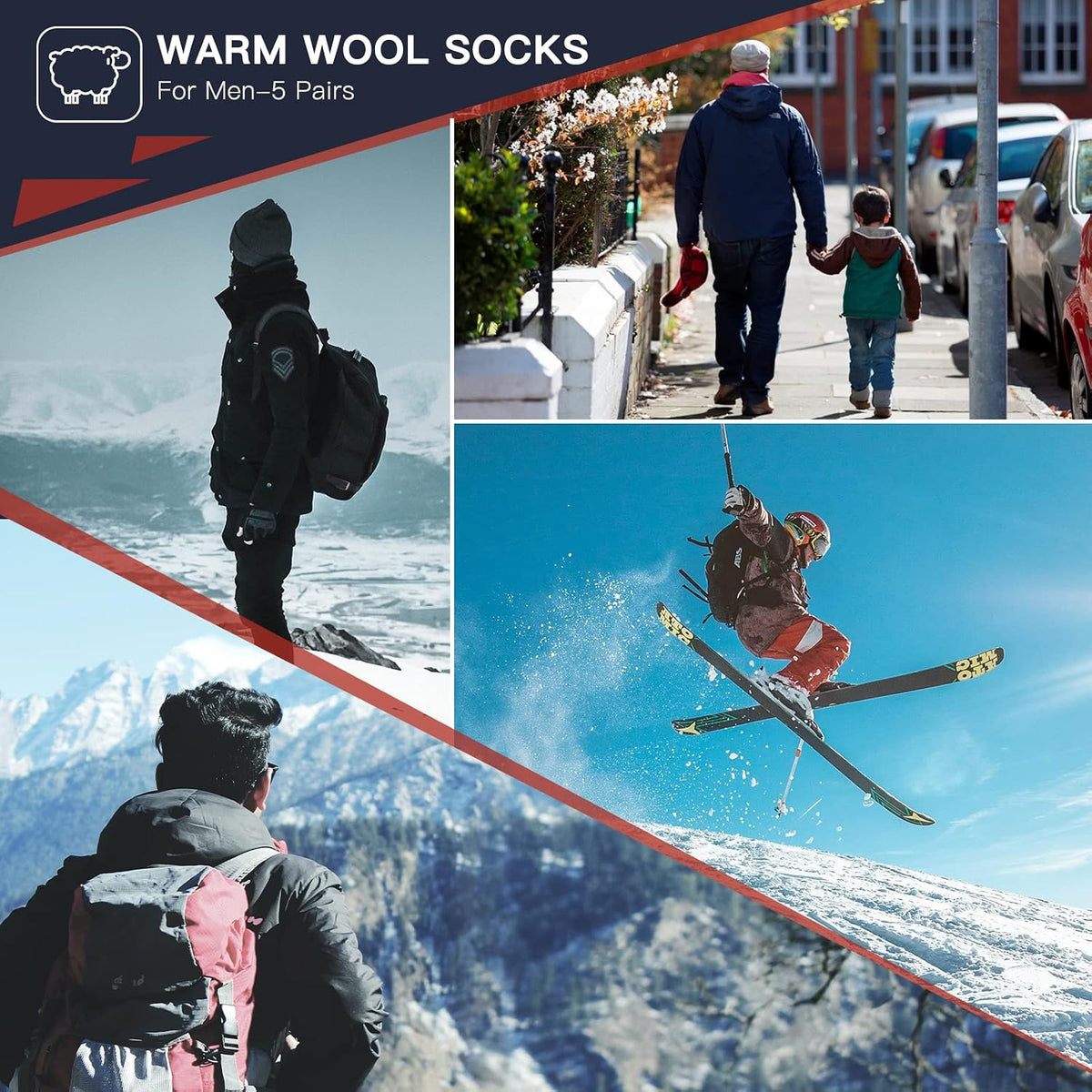 Heatuff Herre Uldsokker Vinter Varm Crew 5 Par