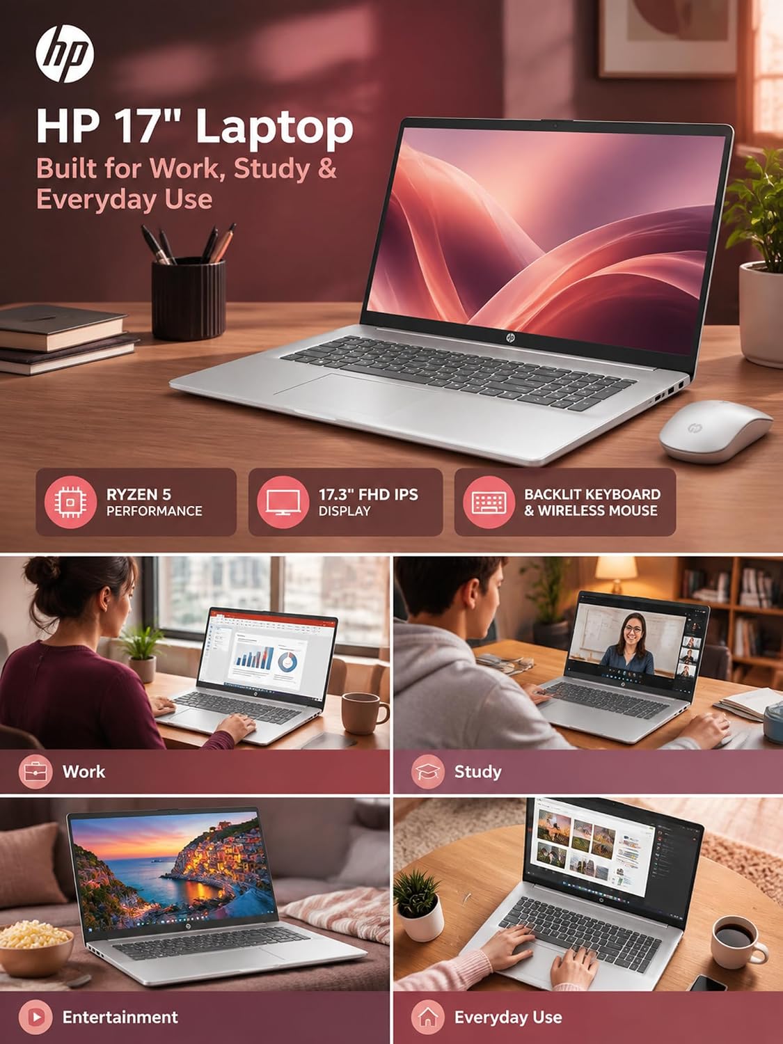HP 17 17.3" Bærbar Computer AMD Ryzen 5