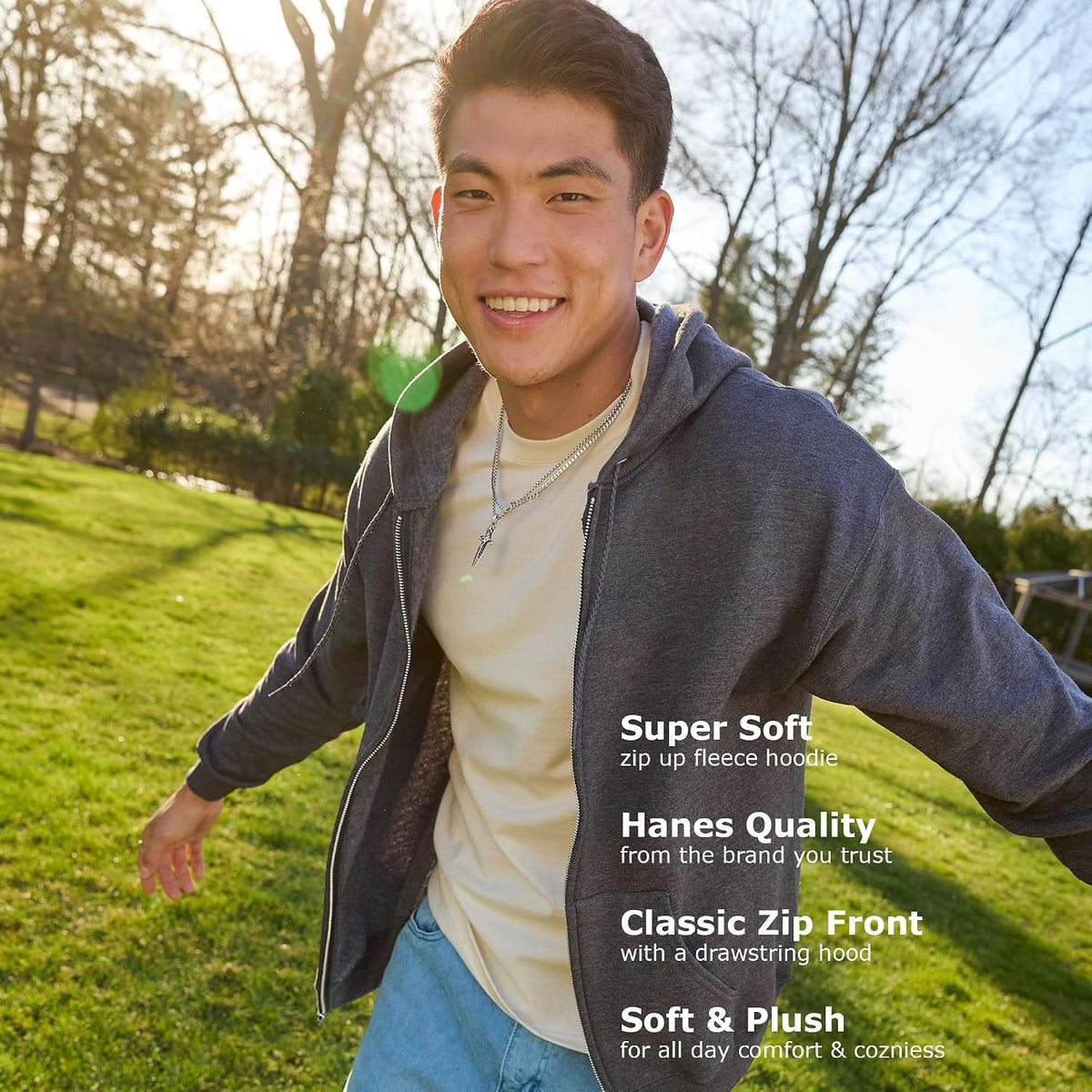 Hanes Herre Hættetrøje EcoSmart Fleece Full-Zip OP180