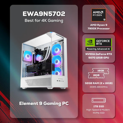 iBUYPOWER Element Gaming PC Ryzen 9 7900X RTX 5070 EWA9N5702