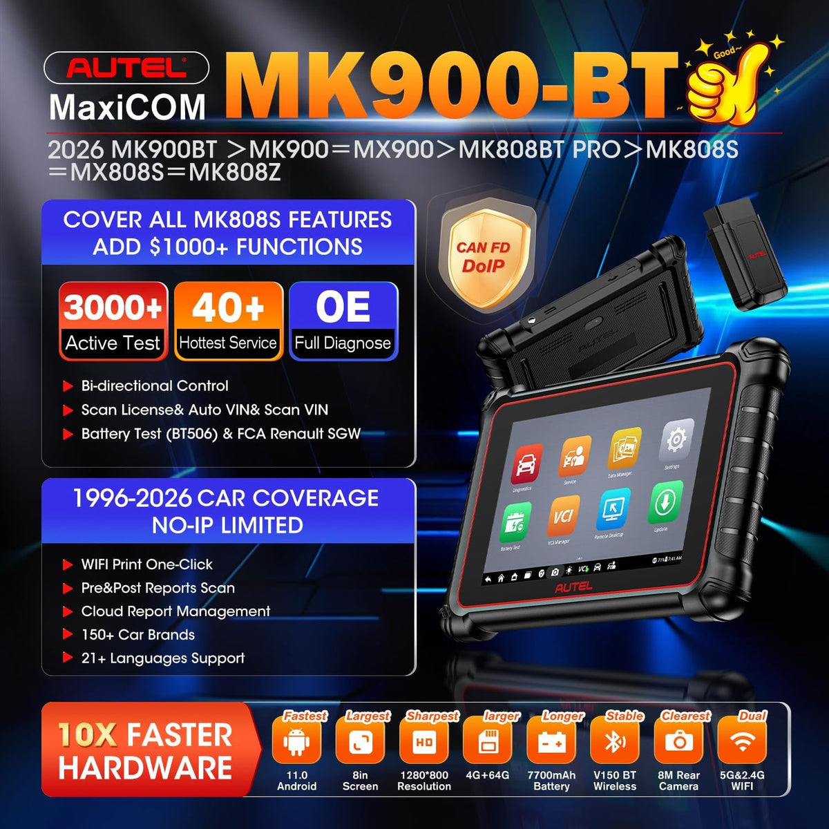 Autel MaxiCOM MK900BT OBD2 Fejlkodelæser Scanner Værktøj
