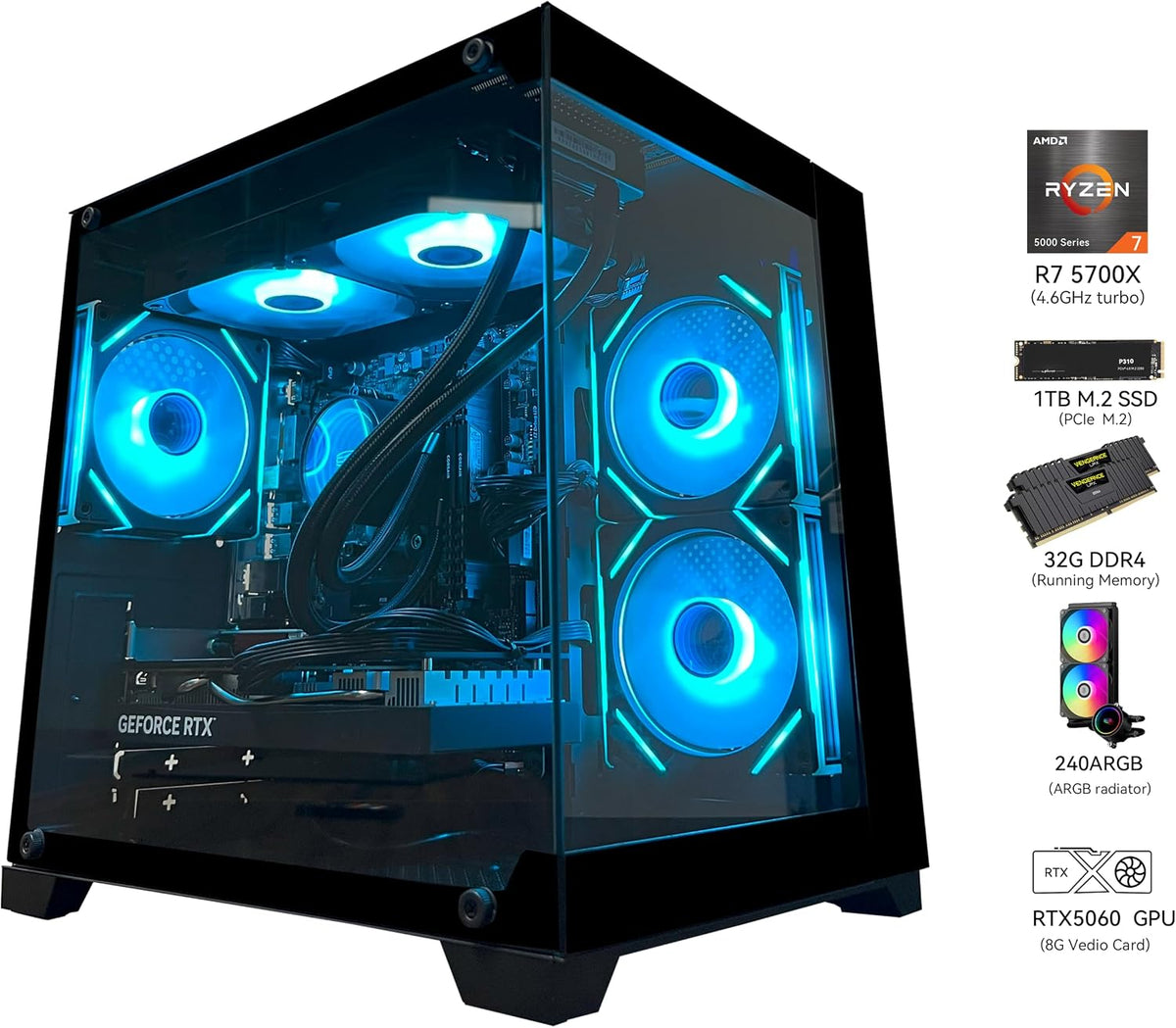 YAWYORE Ryzen 7 5700X RTX 5060 Gaming PC MX570