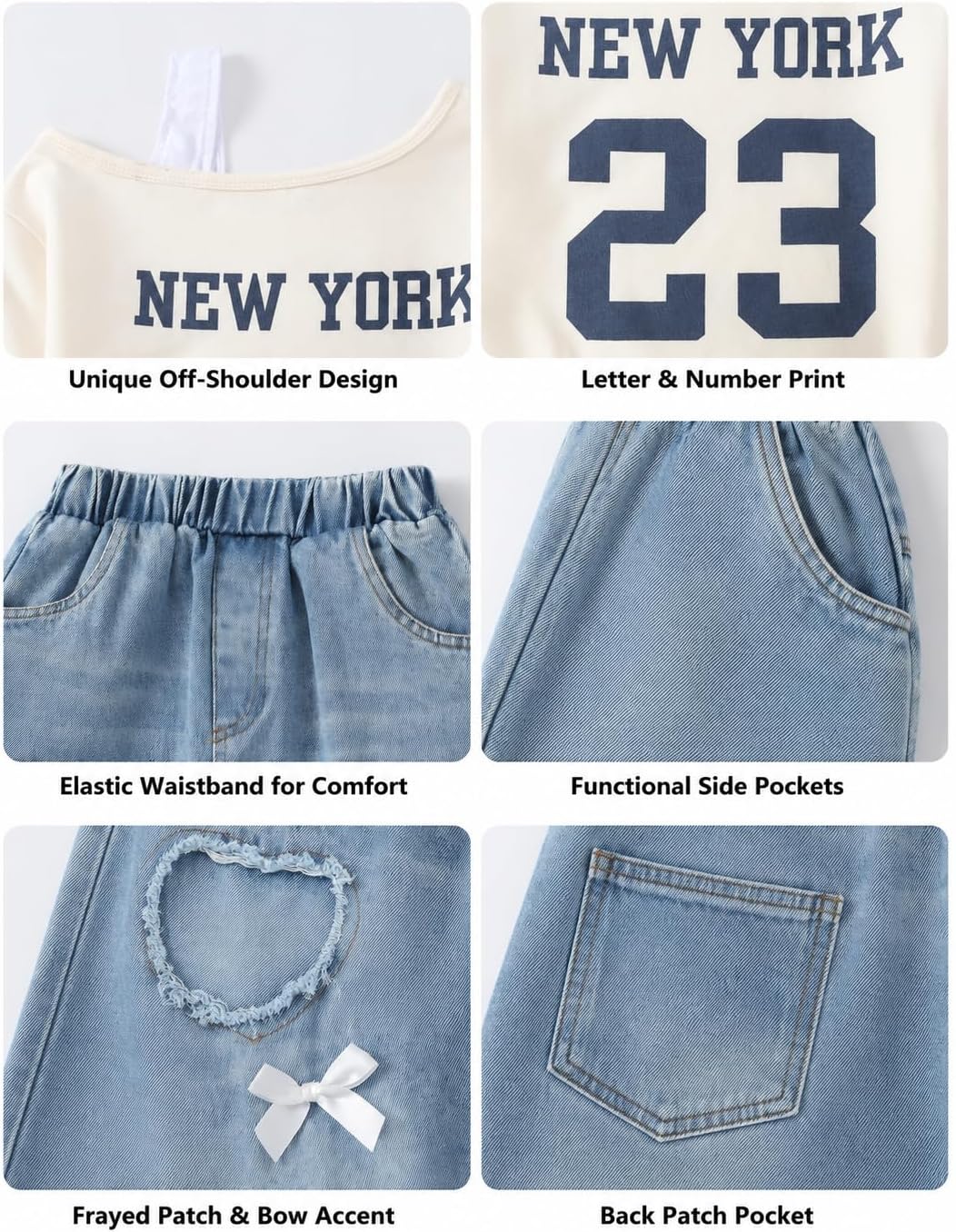 Afsmlys Piger Tøjsæt 2 Dele Off-Shoulder Top Jeans 009