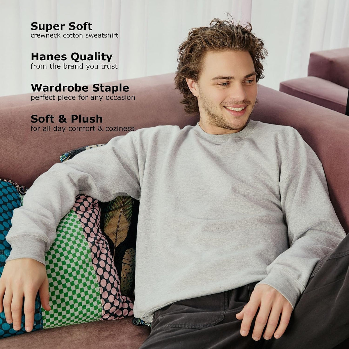 Hanes Herre Sweatshirt EcoSmart Fleece Crewneck AMZ9