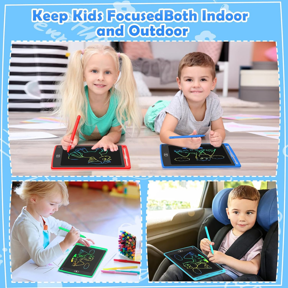 TQU LCD Skrivetablet Legetøjssæt 4 Dele 6GEY-1AEE-BGHT