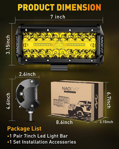 NAOEVO Gul LED Light Bar 17.8 cm 2 Stk. 240W