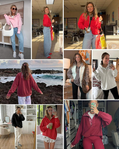 Oversized Henley Pullover Sweatshirt til Kvinder GA-0521