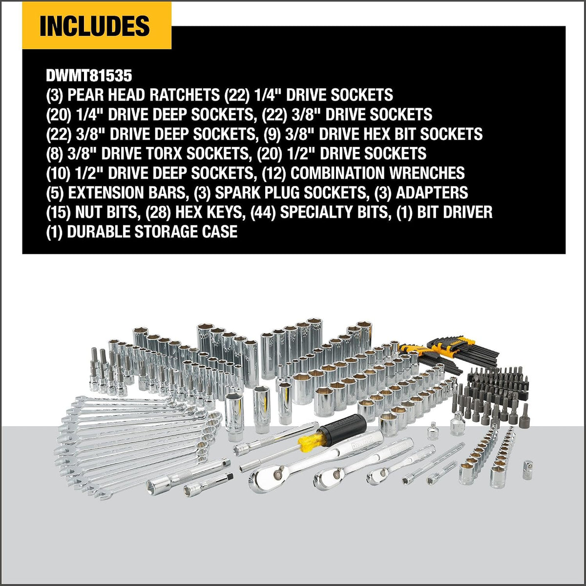 DEWALT Mekanikersæt Skraldenøgler Og Toppe 1/4" 3/8" 1/2" DWMT81535