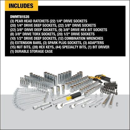 DEWALT Mekanikersæt Skraldenøgler Og Toppe 1/4" 3/8" 1/2" DWMT81535