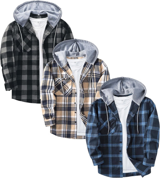 ZITY Herre Skjorte Flannel Hoodie Langærmet 3-Pak
