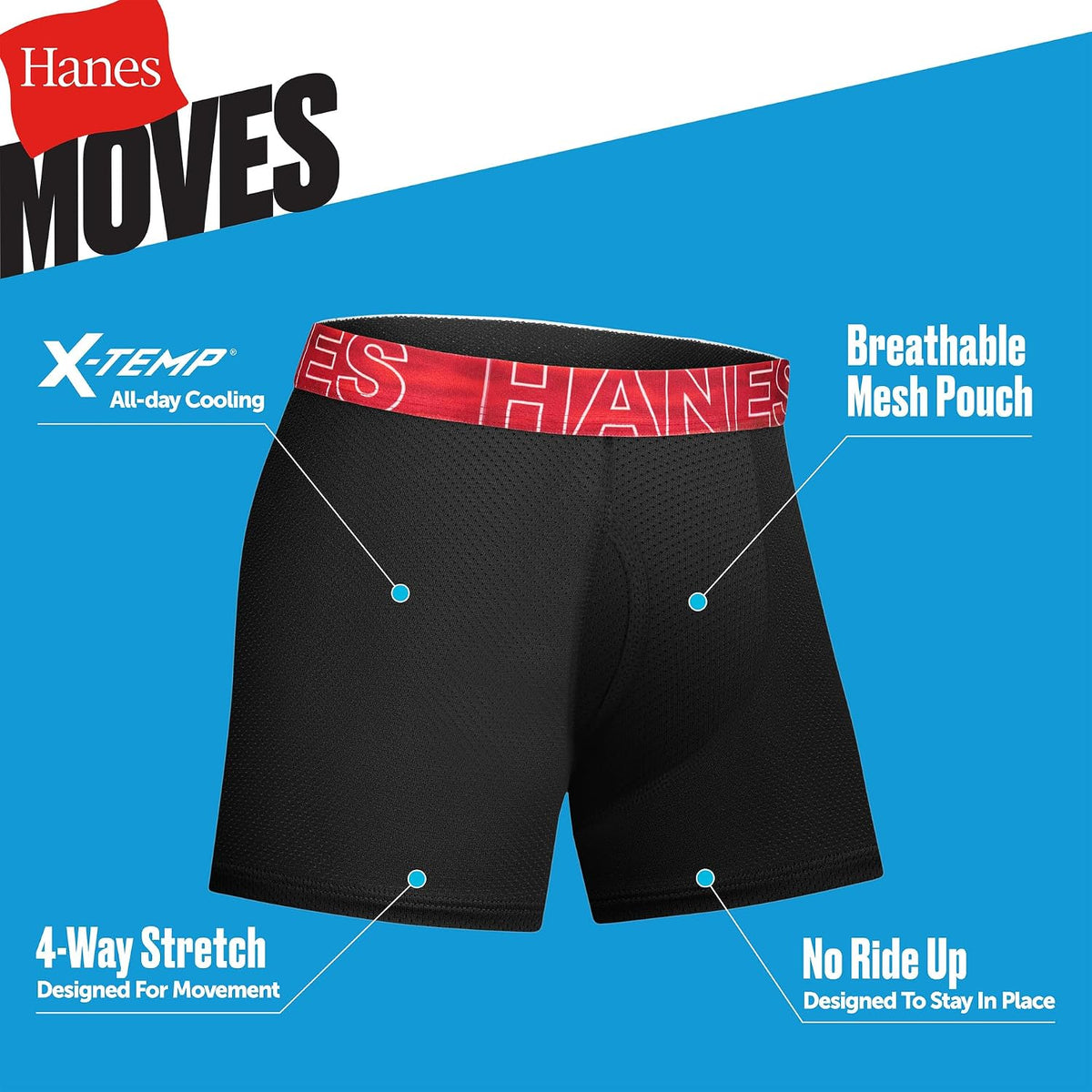 Hanes Drenge Boksershorts Moves Performance 6-Pak BX92GA