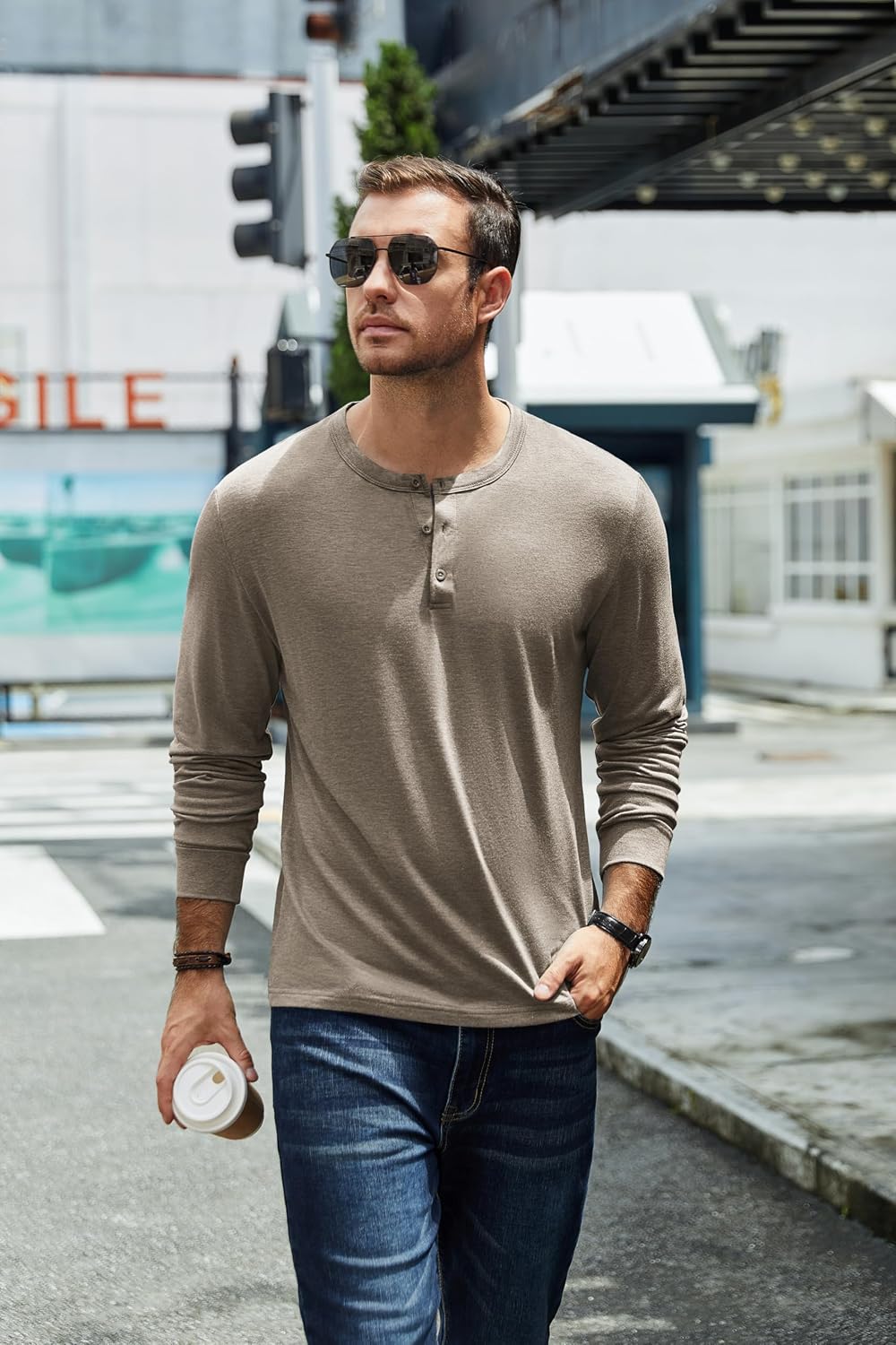 COOFANDY Herre T-shirt Henley Langærmet Ztj009590