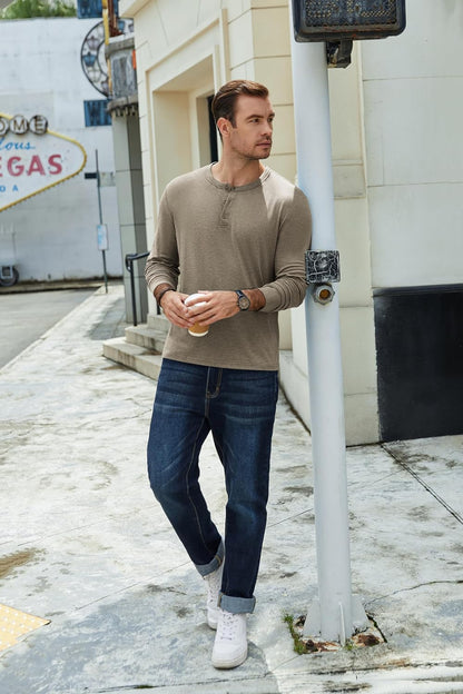 COOFANDY Herre T-shirt Henley Langærmet Ztj009590