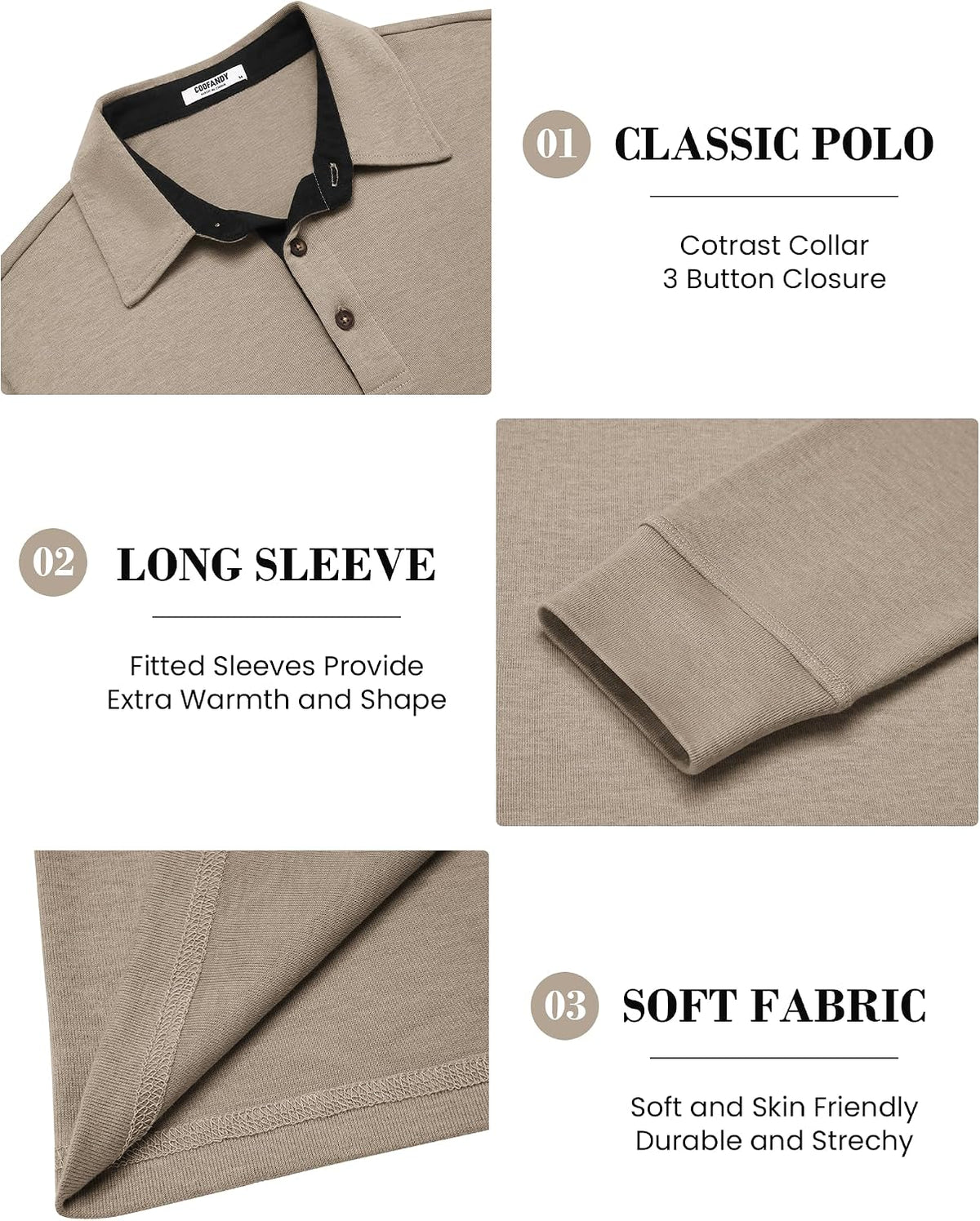 COOFANDY Herre Poloshirt Langærmet Klassisk Ztj010131