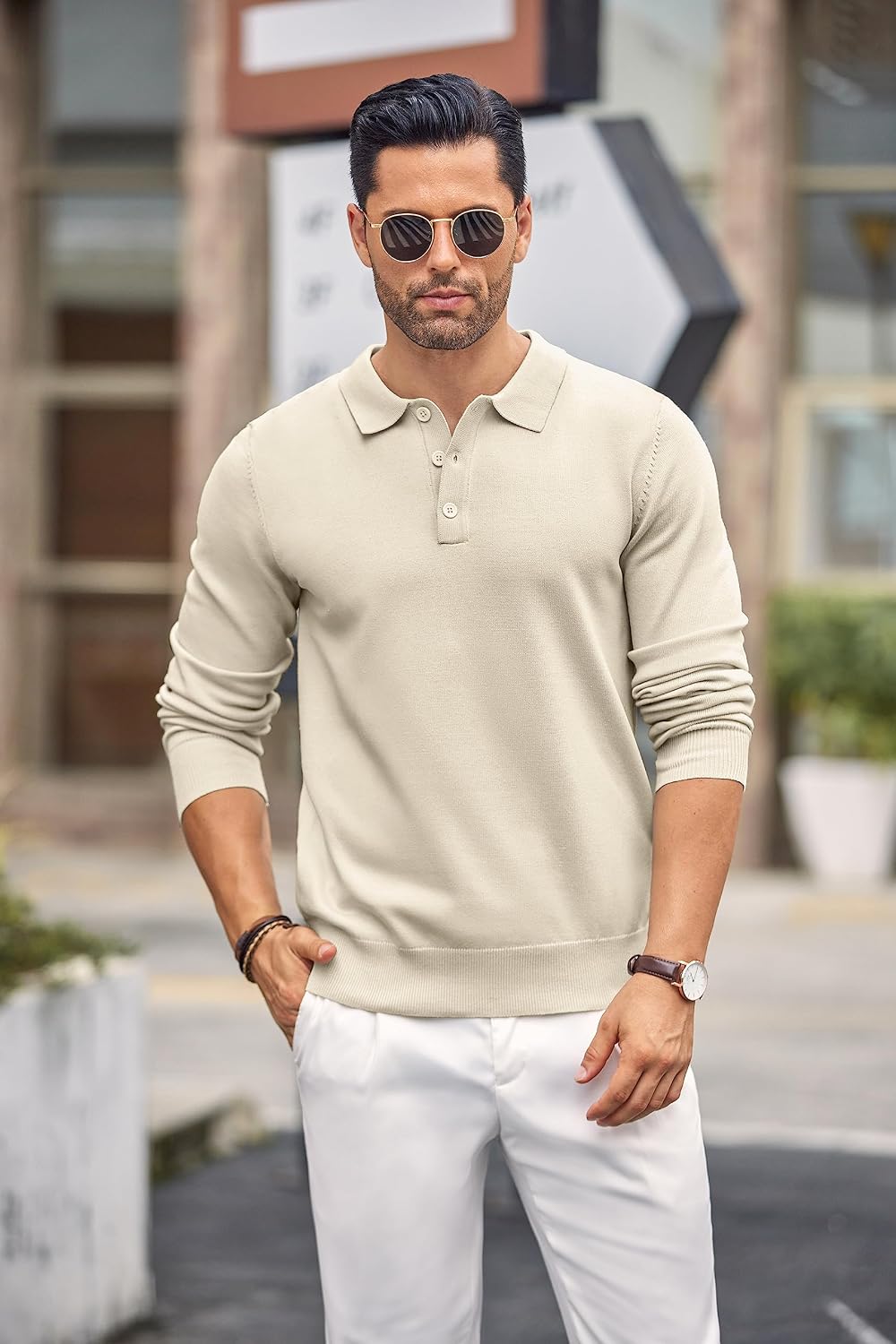 COOFANDY Herre Polo Langærmet Casual Strik Ztj009061