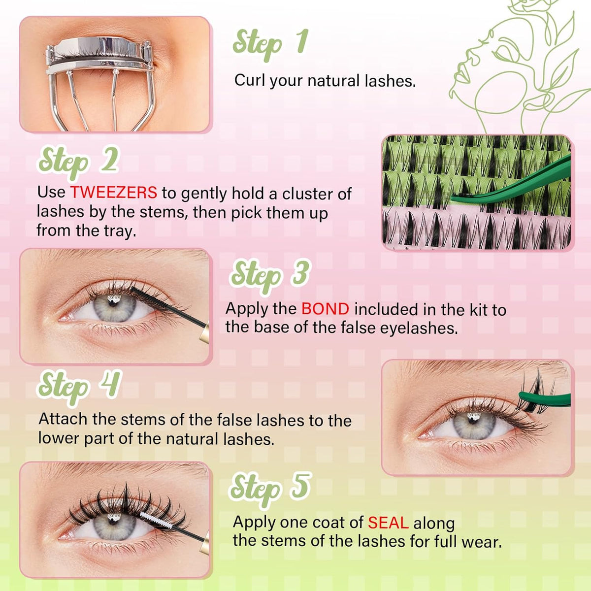 KEYYOU Fairy Lash Clusters Kit Kunstige Øjenvipper til Kvinder