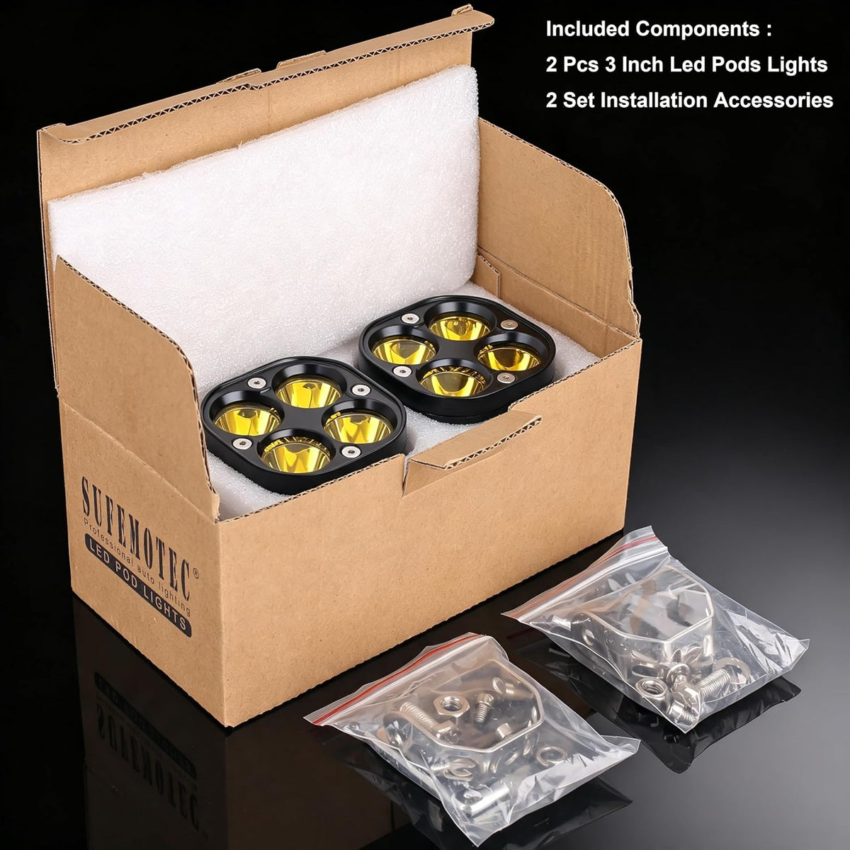 SUFEMOTEC LED Pods Arbejdslygter 7.6 cm 2 Stk. 40W