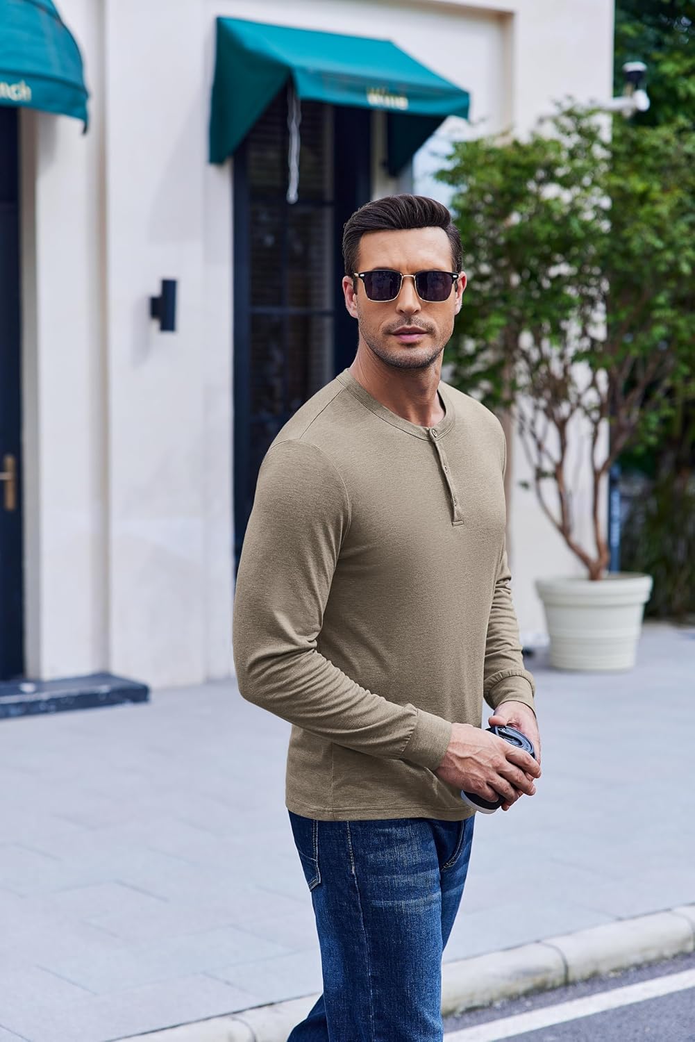 COOFANDY Herre T-shirt Henley Langærmet Ztj009590
