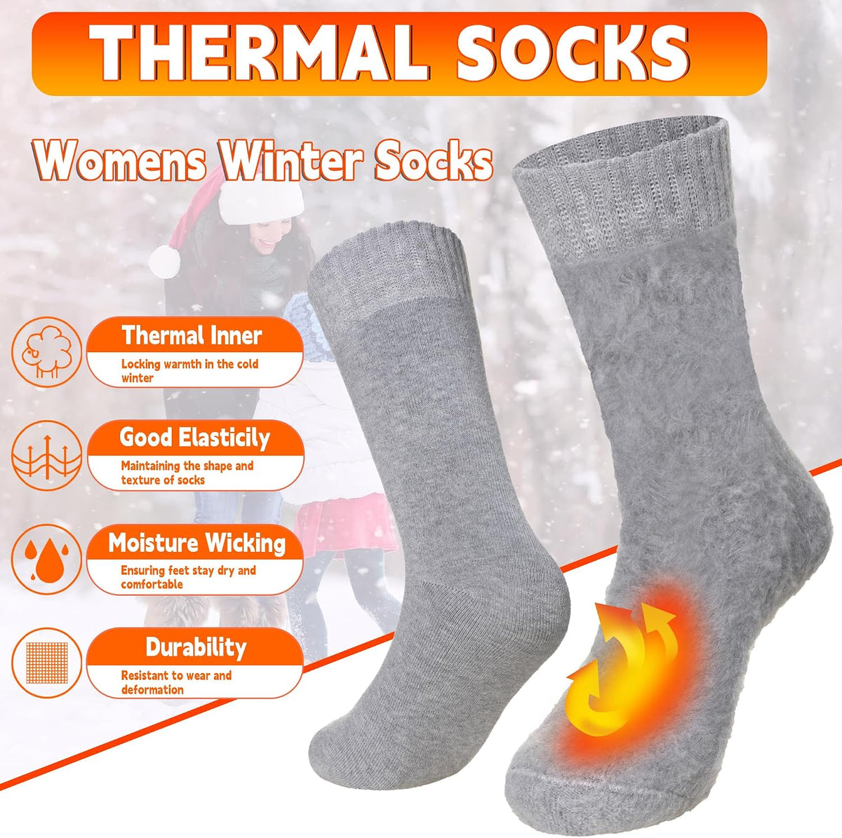 Dame Termosokker Vinter Ekstra Tykke Crew 5 Par