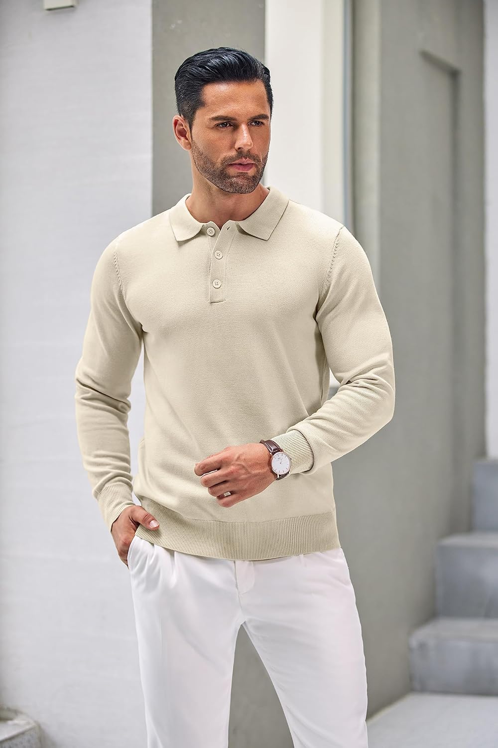 COOFANDY Herre Polo Langærmet Casual Strik Ztj009061