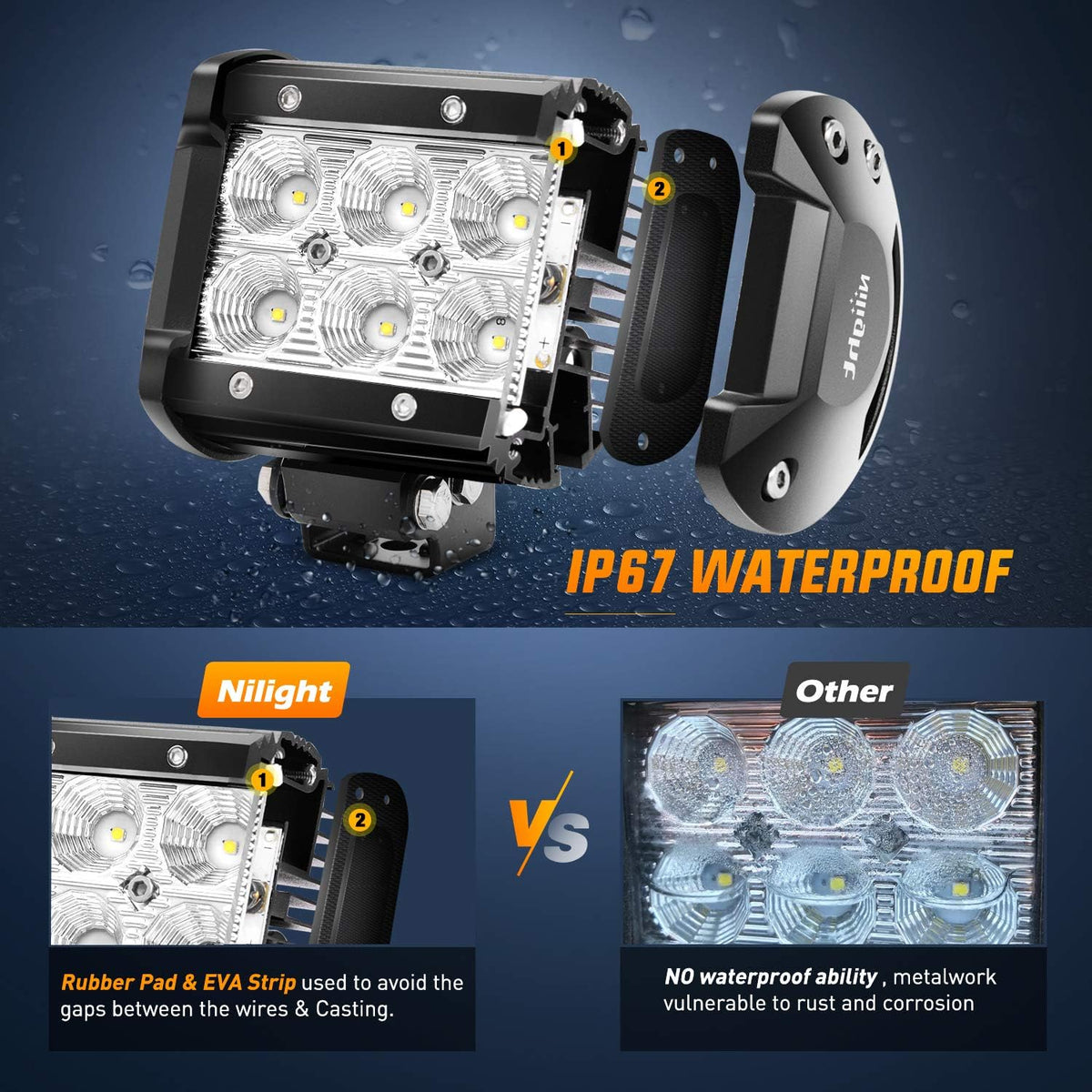 Nilight LED Pods Arbejdslygter 2 Stk. 60001F-B