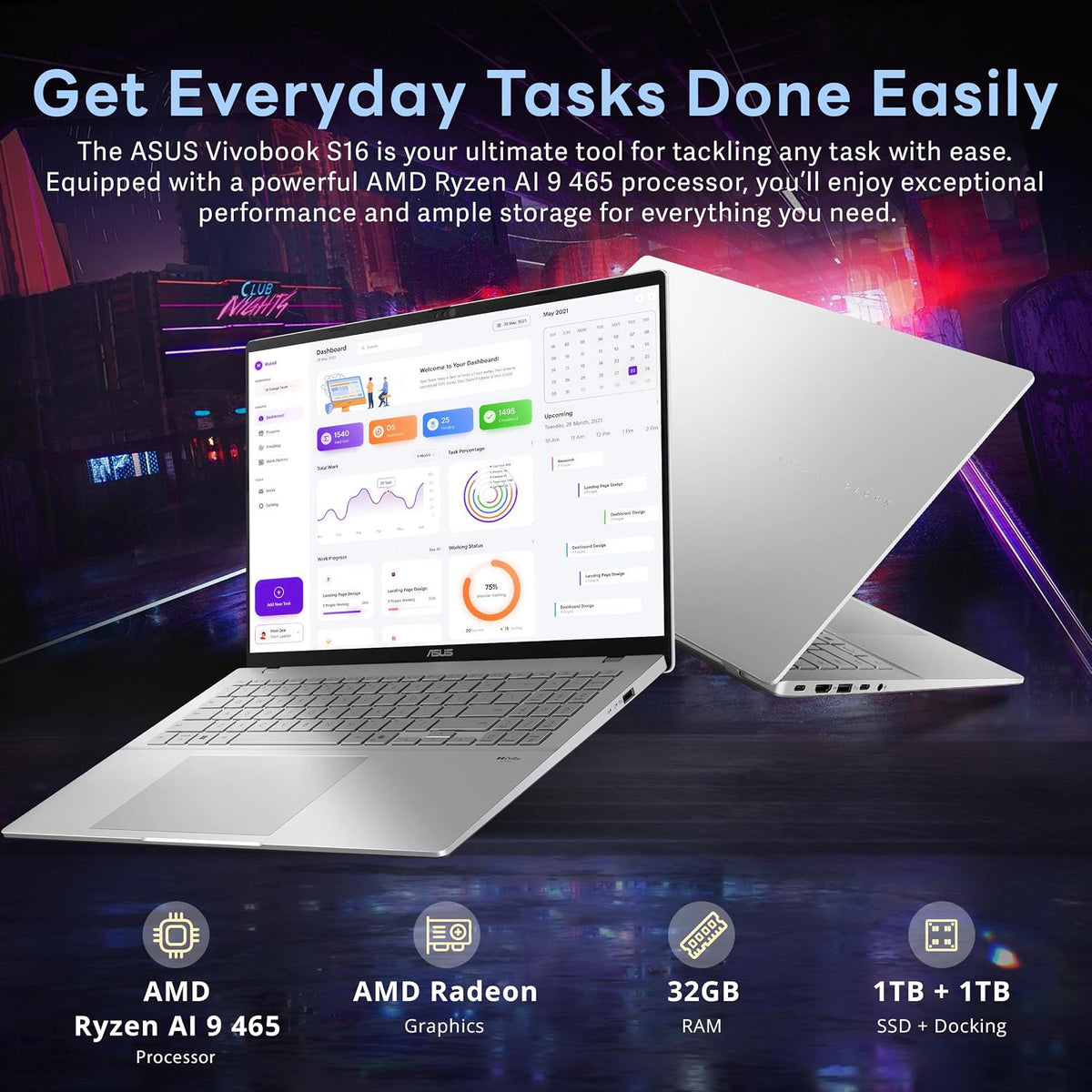 ASUS Vivobook S16 16" Bærbar Computer AMD Ryzen AI 9 465 M3607GA-IS99T