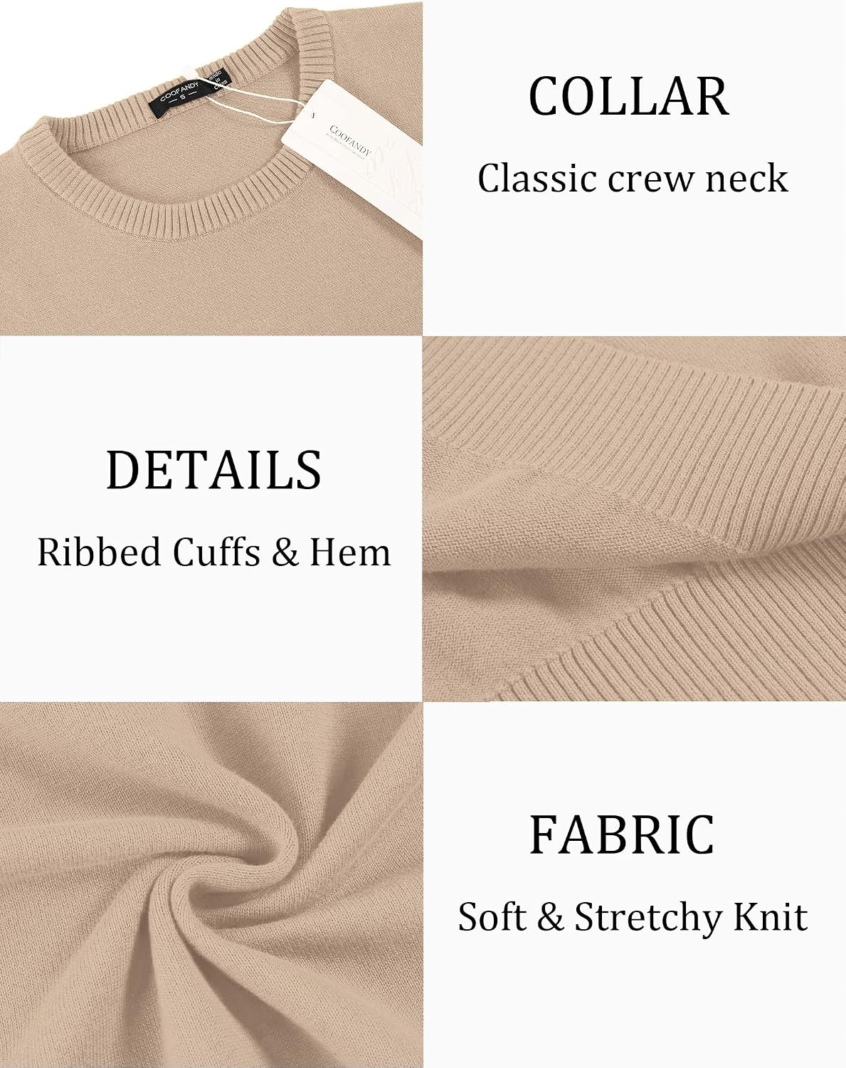 COOFANDY Herre Striktrøje Crew Neck Langærmet Slim Fit