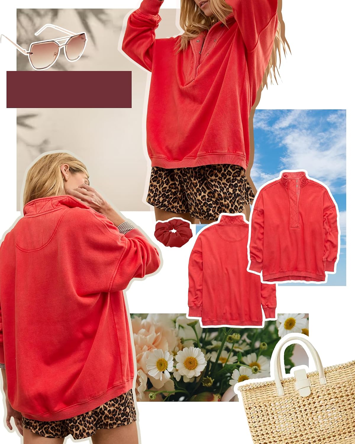 Oversized Henley Pullover Sweatshirt til Kvinder GA-0521