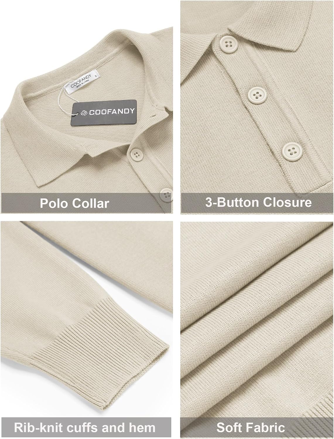 COOFANDY Herre Polo Langærmet Casual Strik Ztj009061