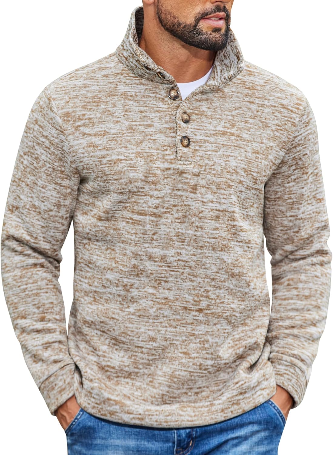 COOFANDY Herre Striktrøje Fleece Pullover Langærmet