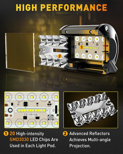 NAOEVO LED Pods Arbejdslygter 10.2 cm 2 Stk.