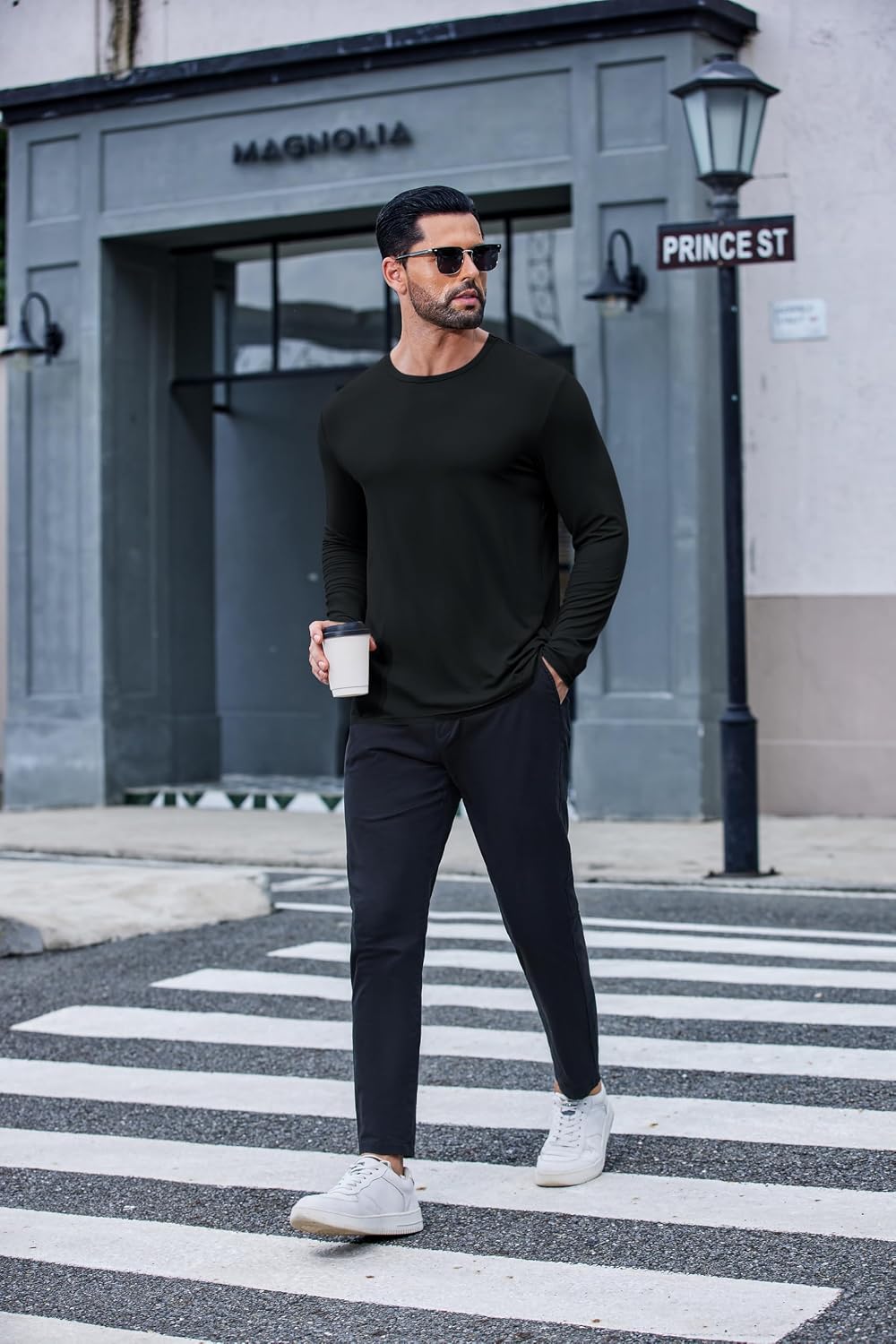 COOFANDY Herre T-shirt Langærmet Rund Hals Ztj010834*