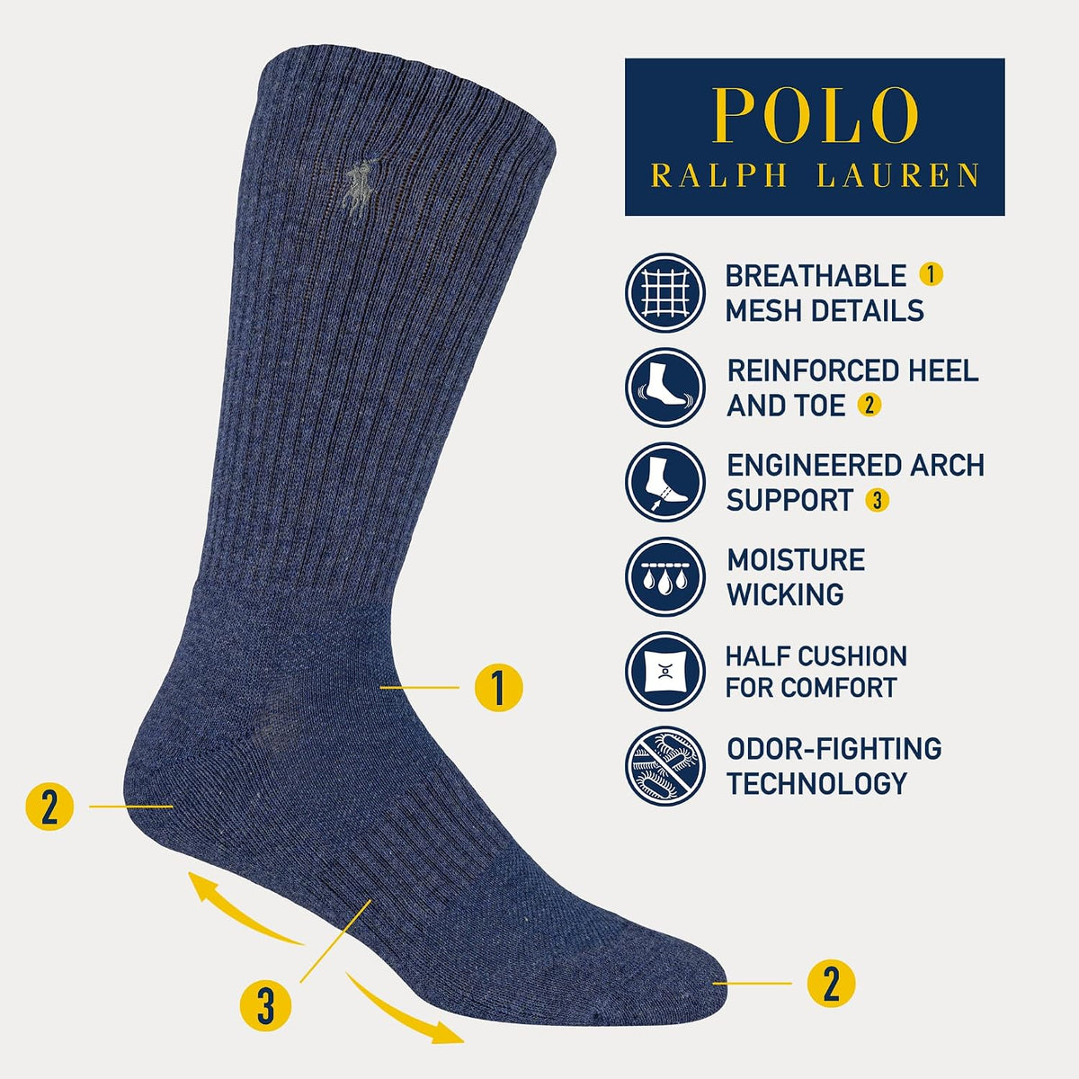 POLO RALPH LAUREN Herre Strømper Athletic Cotton 6-Pak 821480PKZ3-001