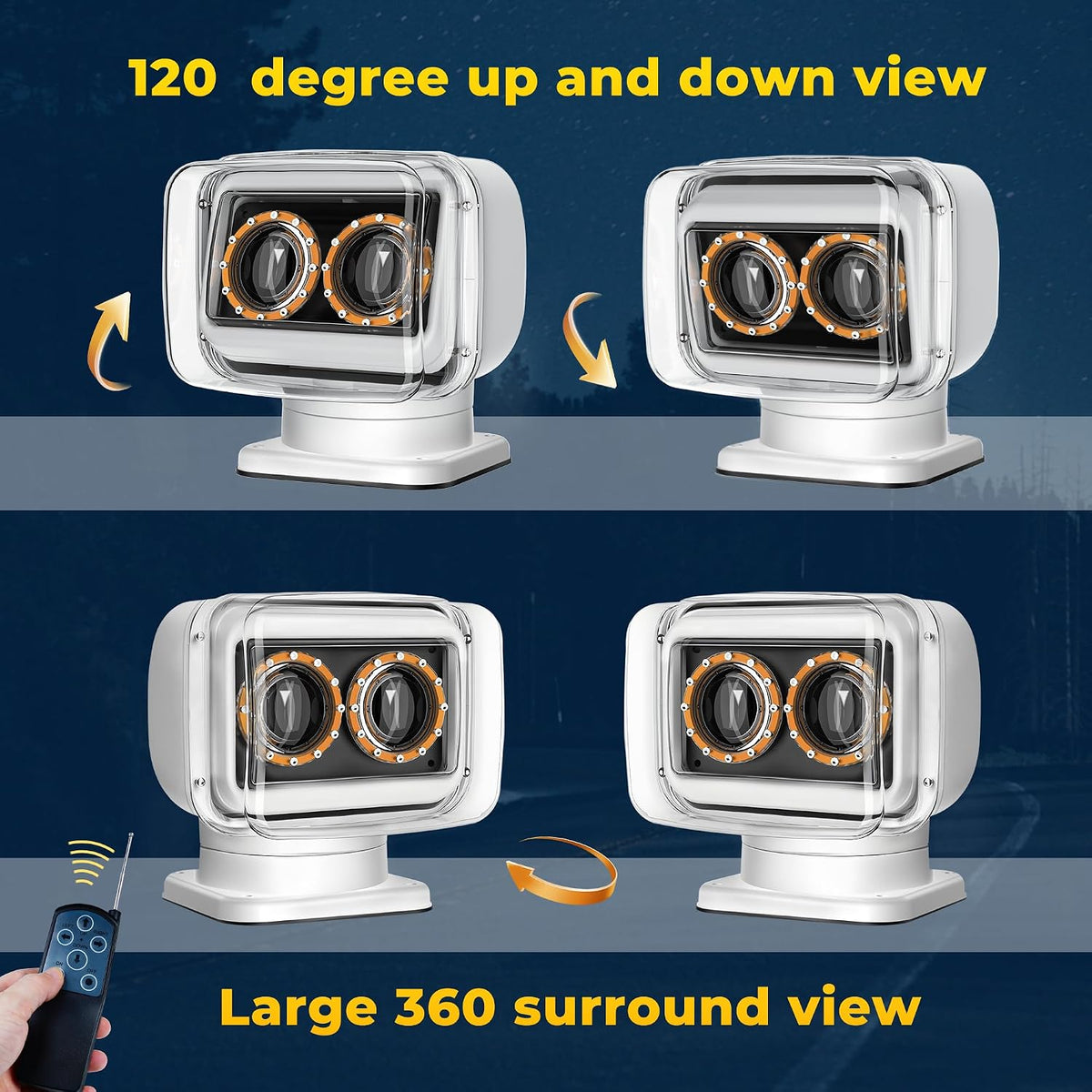 KORKIE Fjernbetjent 360° LED Søgelys til Båd og Lastbil 80W K-011A