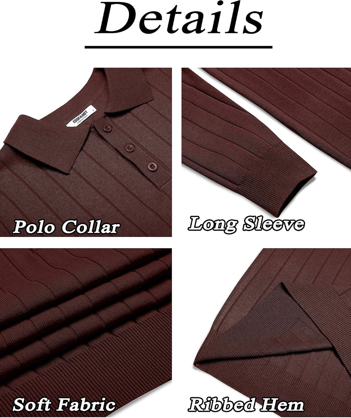 COOFANDY Herre Poloshirt Strik Langærmet Ztj009471