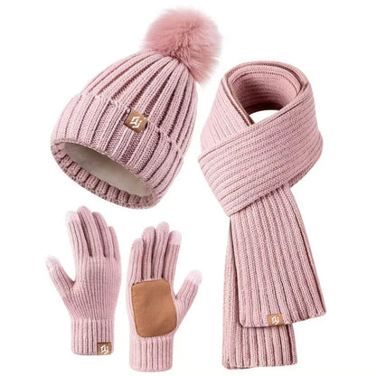 Strikket Vinterhue Halstørklæde og Handsker Sæt Unisex QJ8101