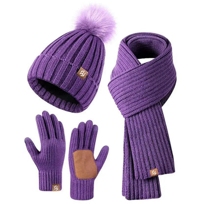 Strikket Vinterhue Halstørklæde og Handsker Sæt Unisex QJ8101