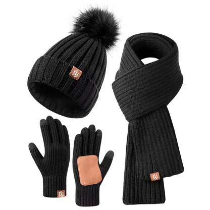 Strikket Vinterhue Halstørklæde og Handsker Sæt Unisex QJ8101